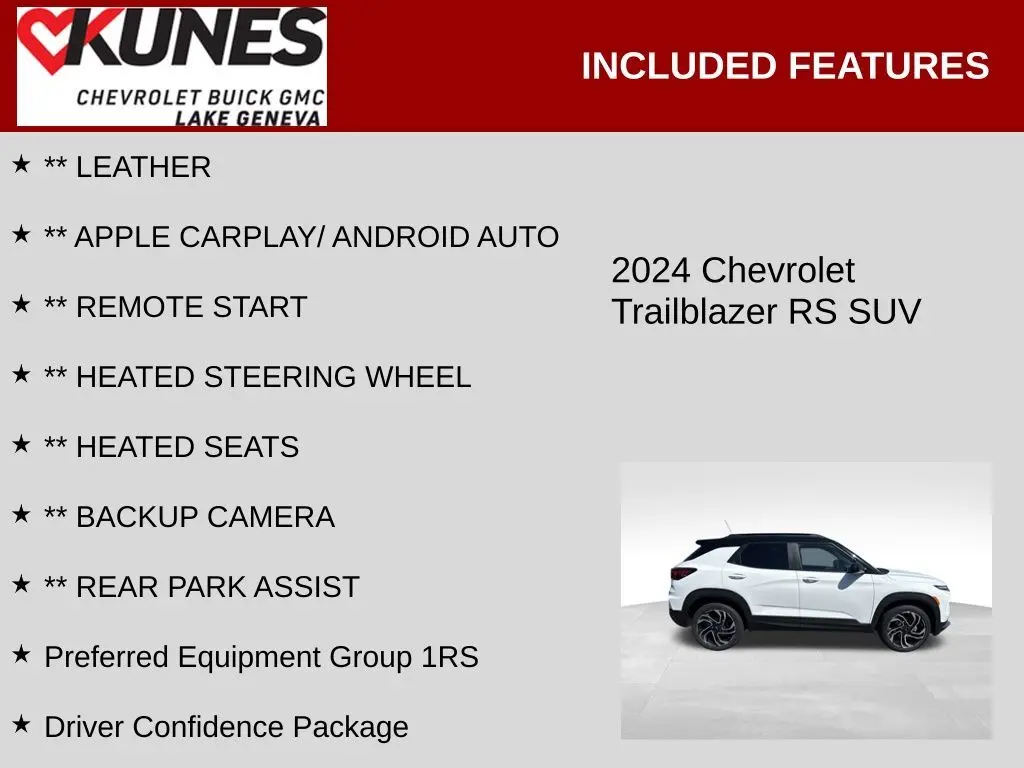Used 2024 Chevrolet TrailBlazer RS with VIN KL79MUSL7RB085430 for sale in Lake Geneva, WI