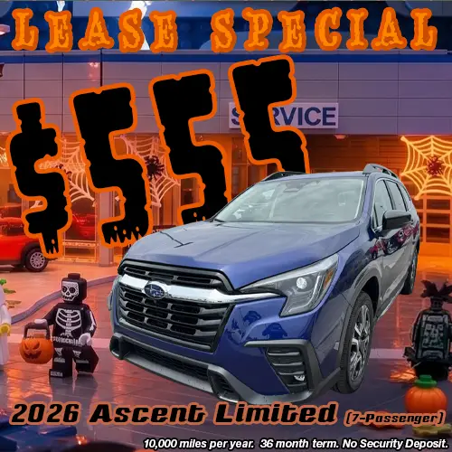 Lease this 2026 Subaru Ascent Limited (7-Passenger) for only $555/mo at Twin Falls Subaru this October.