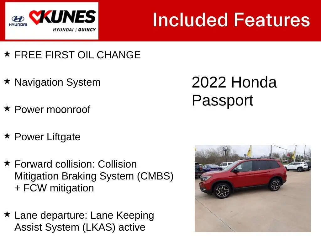 Used 2022 Honda Passport Elite with VIN 5FNYF8H04NB031457 for sale in Quincy, IL