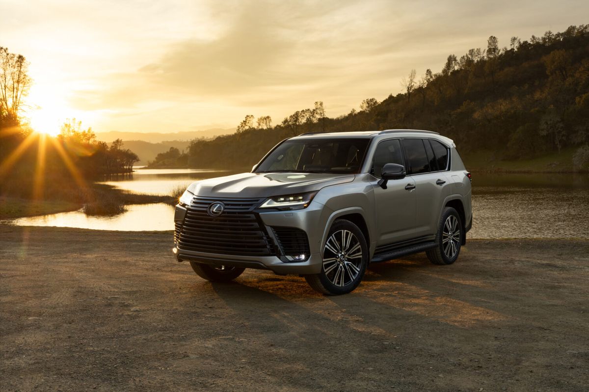 2026 Lexus LX exterior in Atomic Silver, front three-quarter view