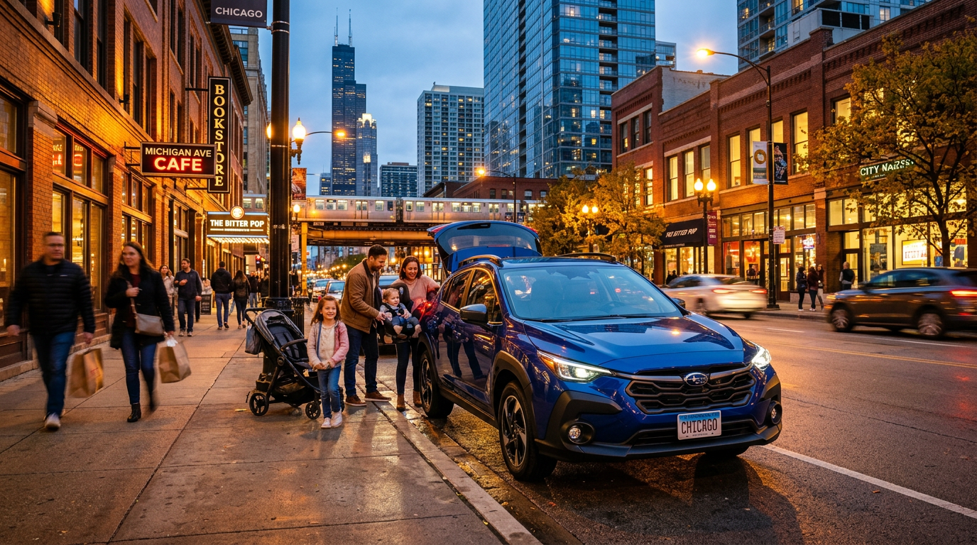 Chicago lakefront drive and skyline at dusk