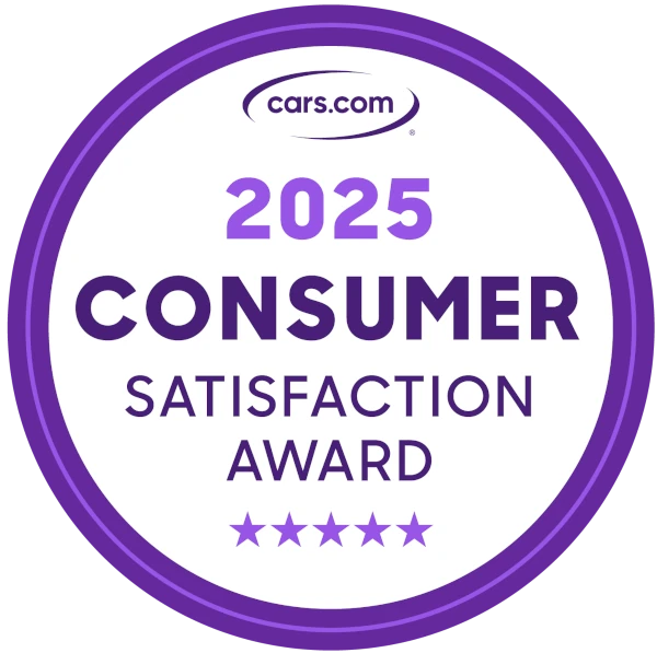 Cars.com 2025 Consumer Satisfaction Award circular badge with five stars