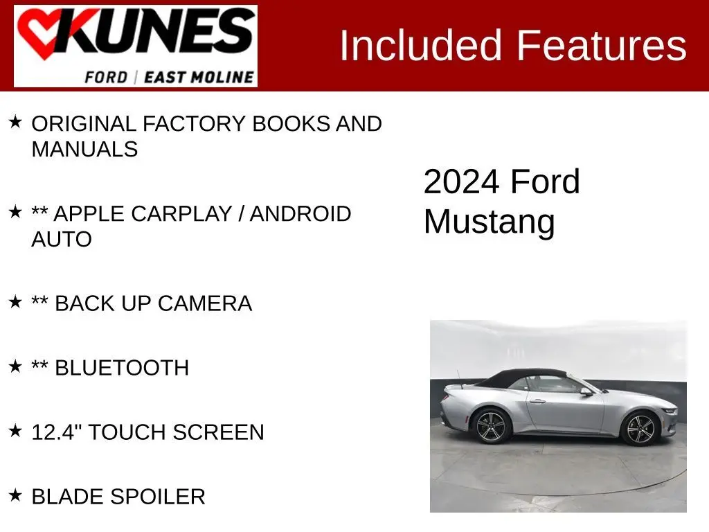 Used 2024 Ford Mustang EcoBoost Premium with VIN 1FAGP8UH9R5126341 for sale in East Moline, IL