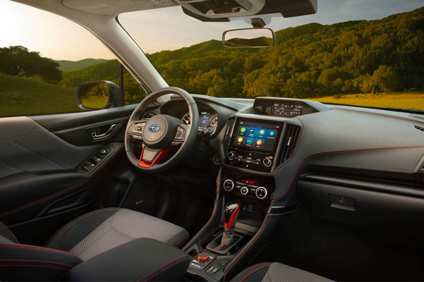 Interior of front dashboard and steering wheel