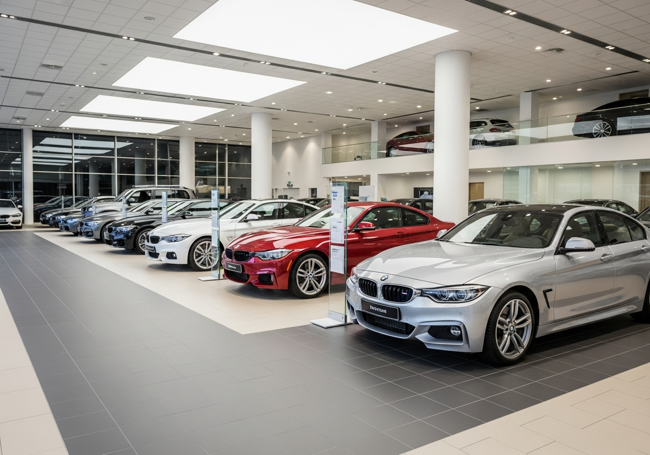 BMW Center lobby with product specialists assisting a guest.