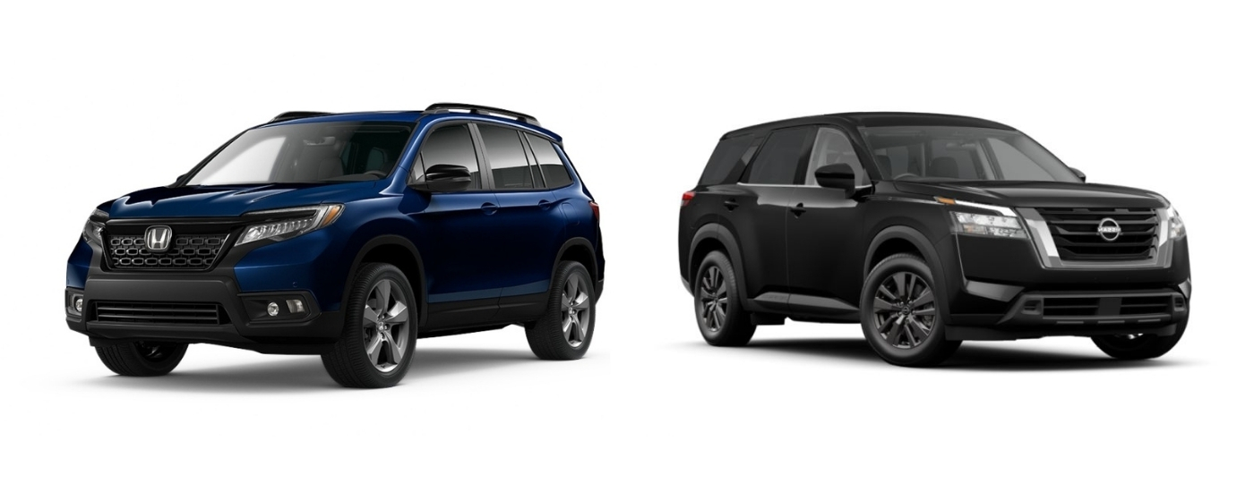 Blue 2021 Honda Passport Touring vs black 2022 Nissan Pathfinder S