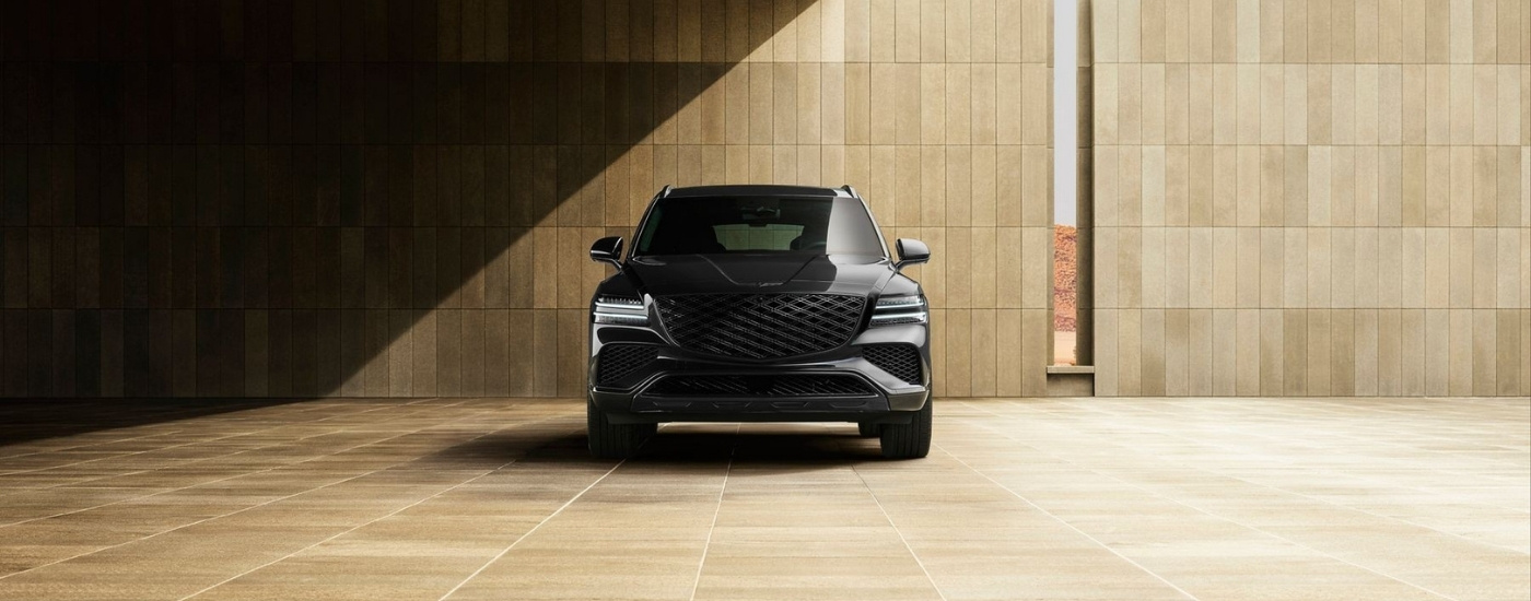Head on close up of a Black 2026 Genesis GV80 Prestige Black
