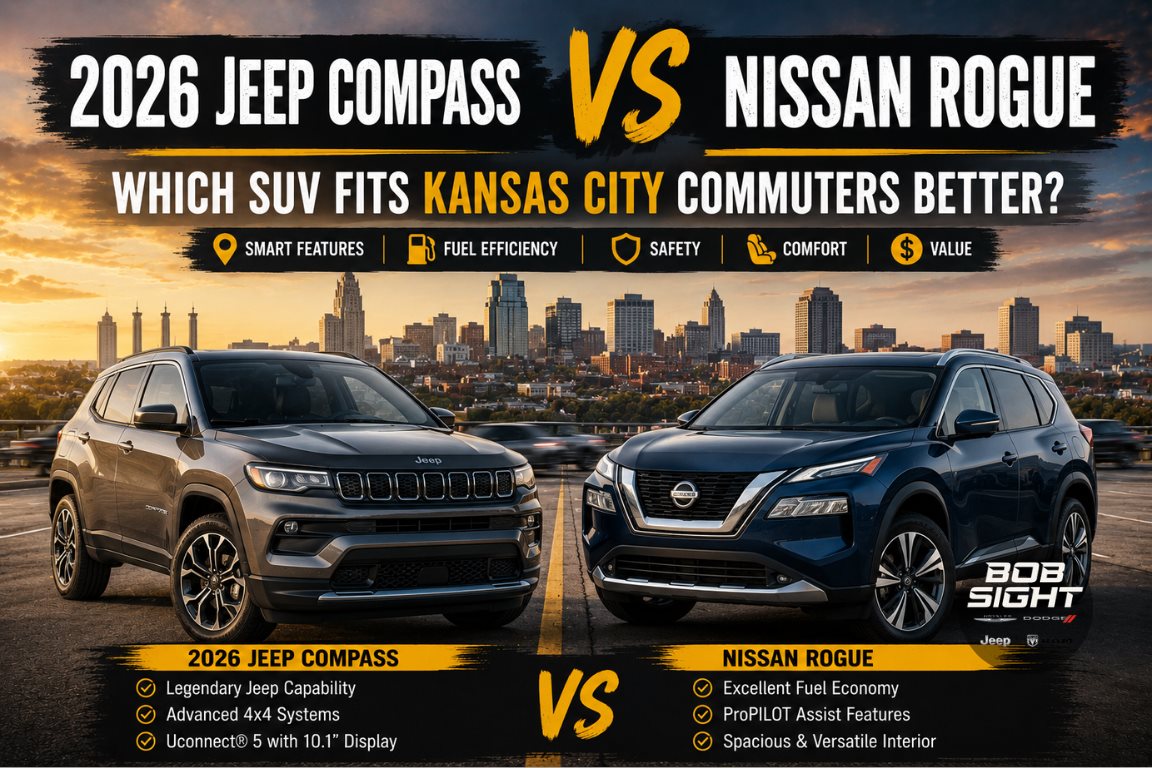 Jeep Compass vs Nissan Rogue comparing SUVs for Kansas City commuters