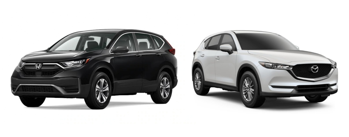 Black 2020 Honda CR-V LX vs white 2020 Mazda CX-5