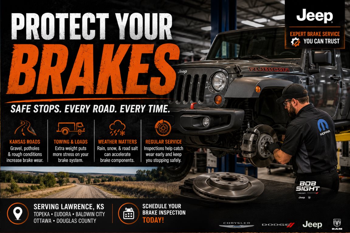 Jeep brake service in Lawrence KS and how Kansas roads affect brake wear and maintenance needs