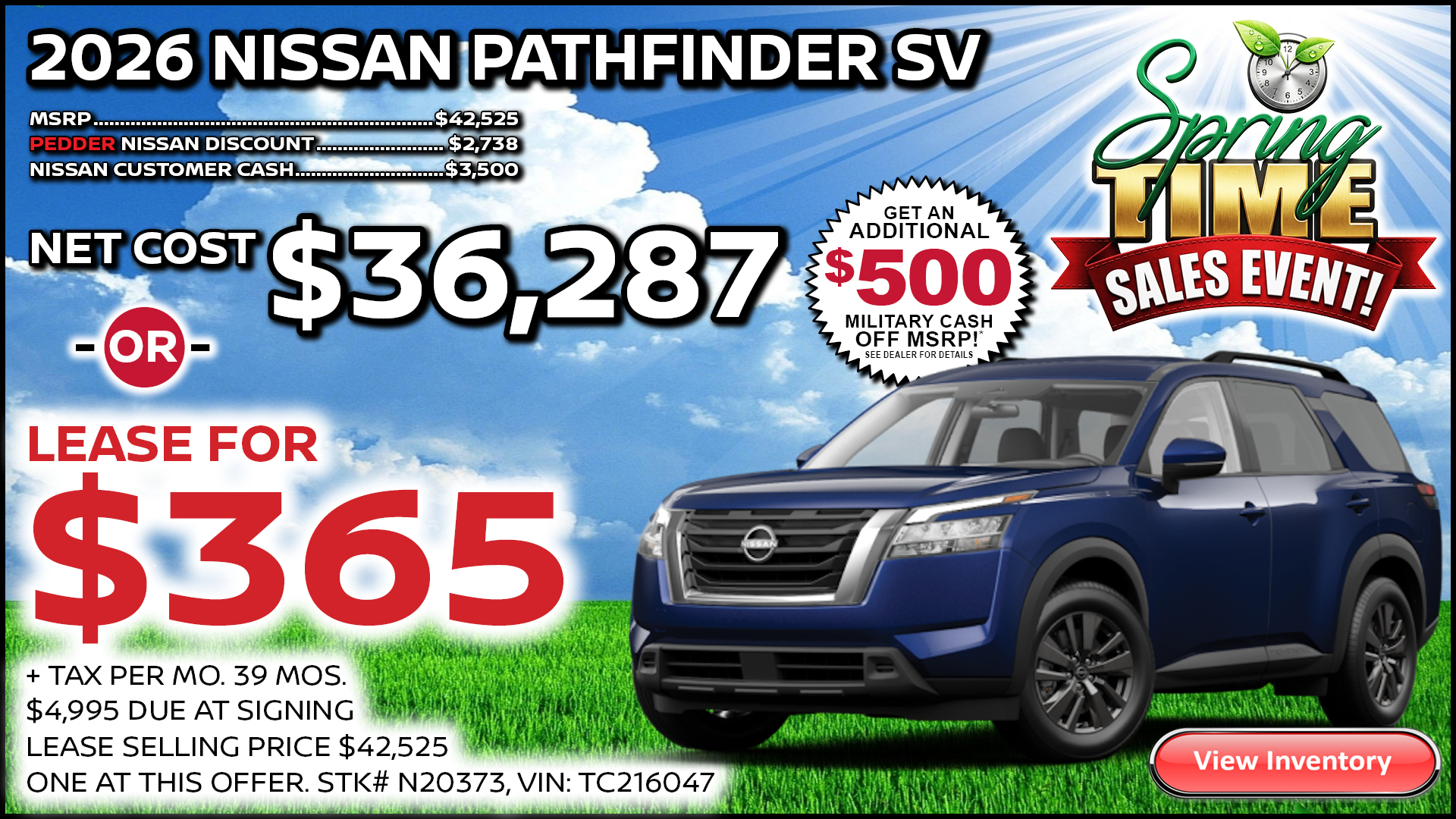 2026 Nissan Pathfinder SV Lease Special