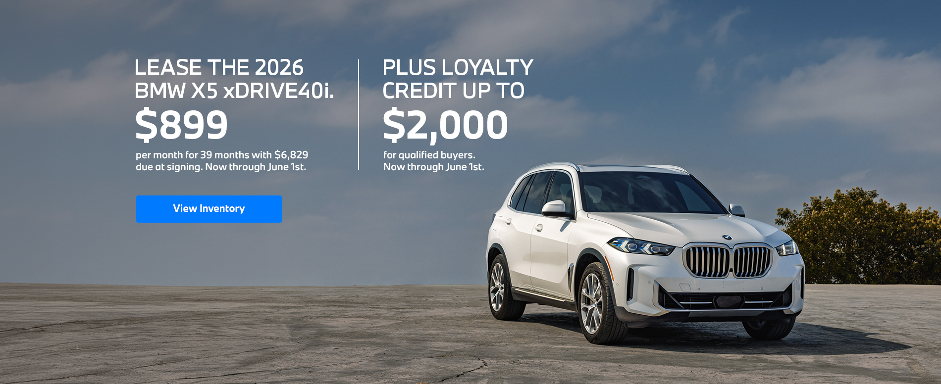 2026 X5 lease starting at $899 per month for 39 months