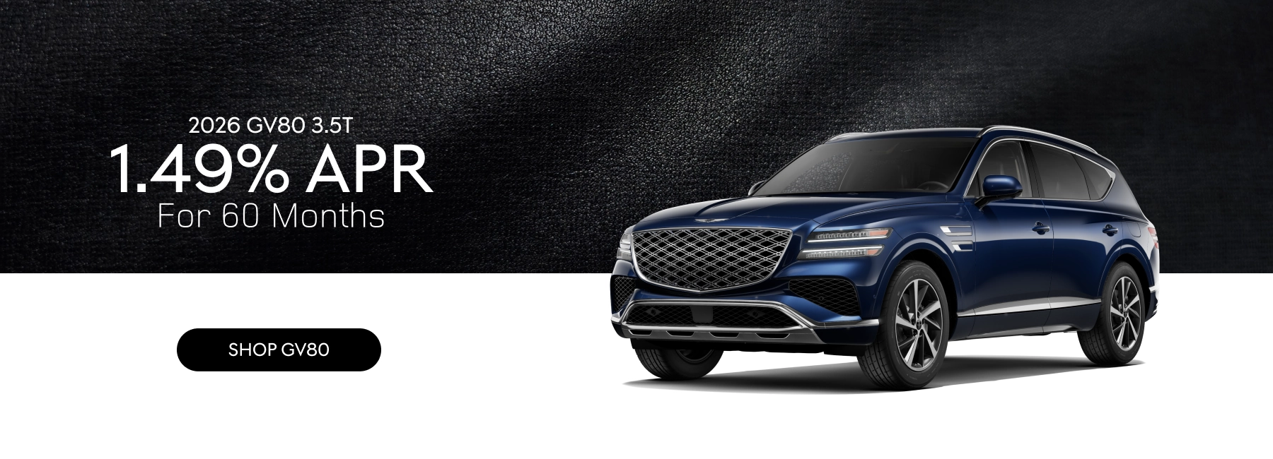 2026 Genesis GV80 3.5T in blue with promotional offer of 1.49% APR for 60 months.