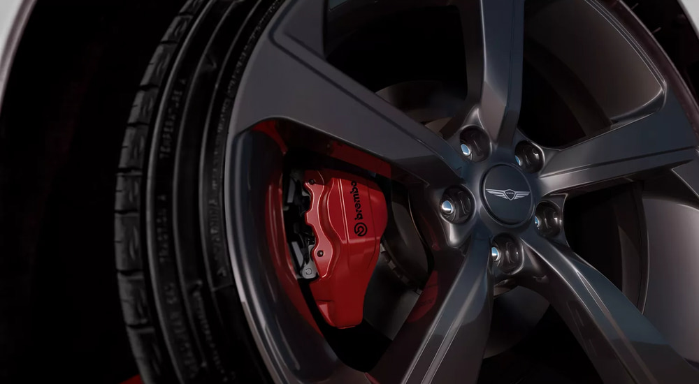 Red Brembo brakes on a 2026 Genesis G70