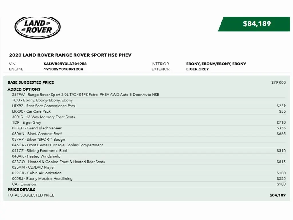 Used 2020 Land Rover Range Rover Sport HSE with VIN SALWR2RY3LA701983 for sale in Trooper, PA