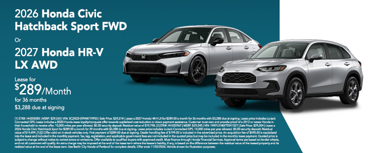 New 2027 Honda HR-V LX AWD  OR New 2026 Honda Civic Hatchback Sport FWD
