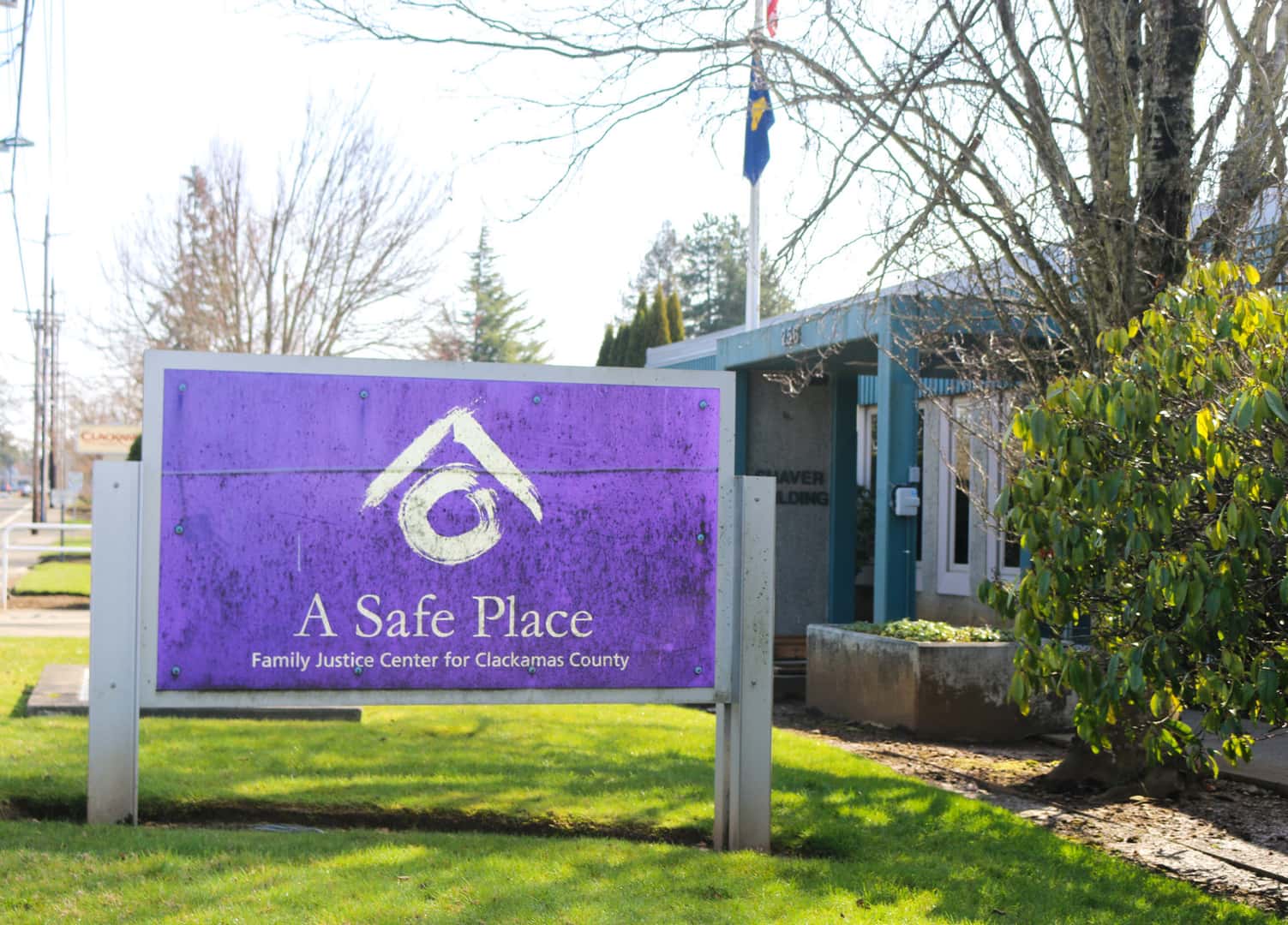 A Safe Place Family Justice Center sign