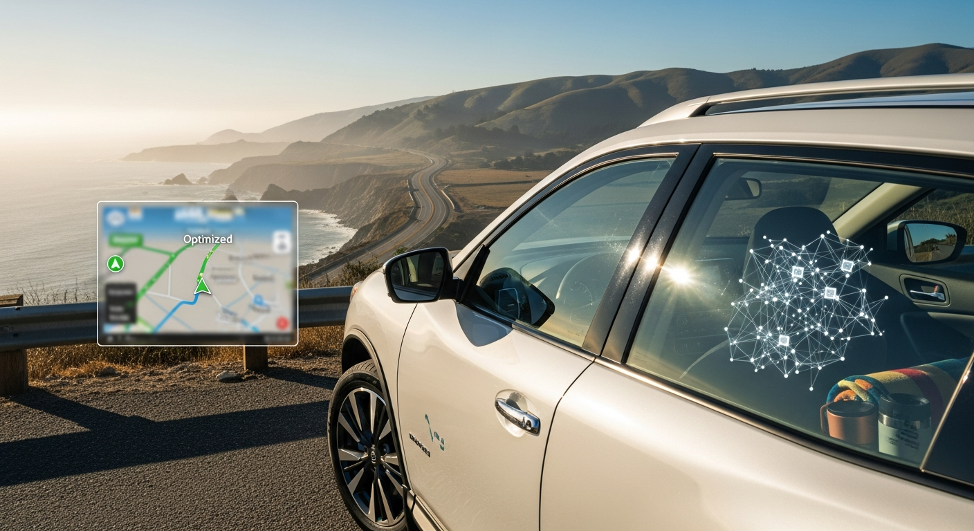 Driver interacting with in-car touchscreen and navigation