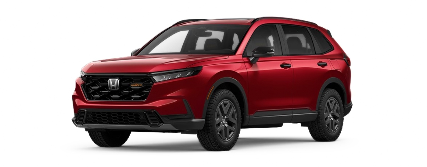 Red 2026 Honda CR-V Hybrid TrailSport angled left