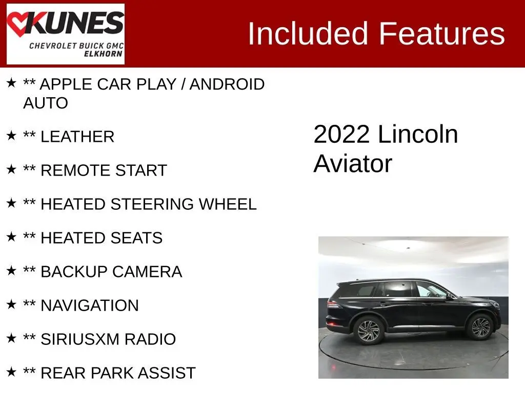 Used 2022 Lincoln Aviator Base with VIN 5LM5J6XC5NGL17205 for sale in Elkhorn, WI