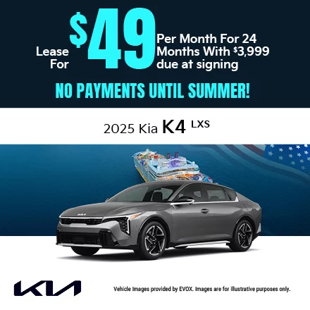 2025 Kia K4 LXS   Lease for $49 per month for 24 months with 5,999 due at signing