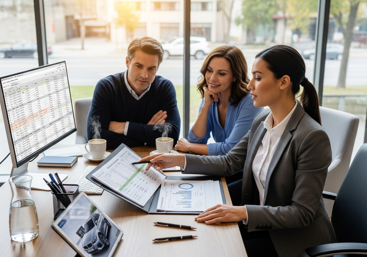Smartphone and car key on a desk for online car shopping