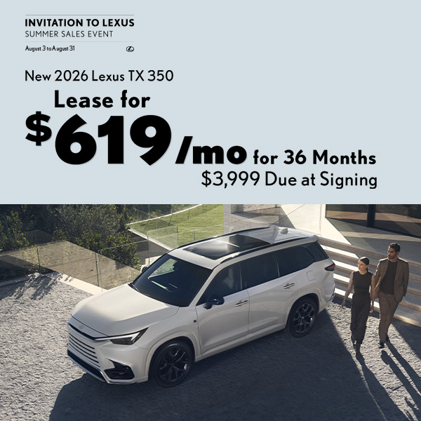 Lease a 2026 Lexus TX 350 for $619/mo in Greenville, SC