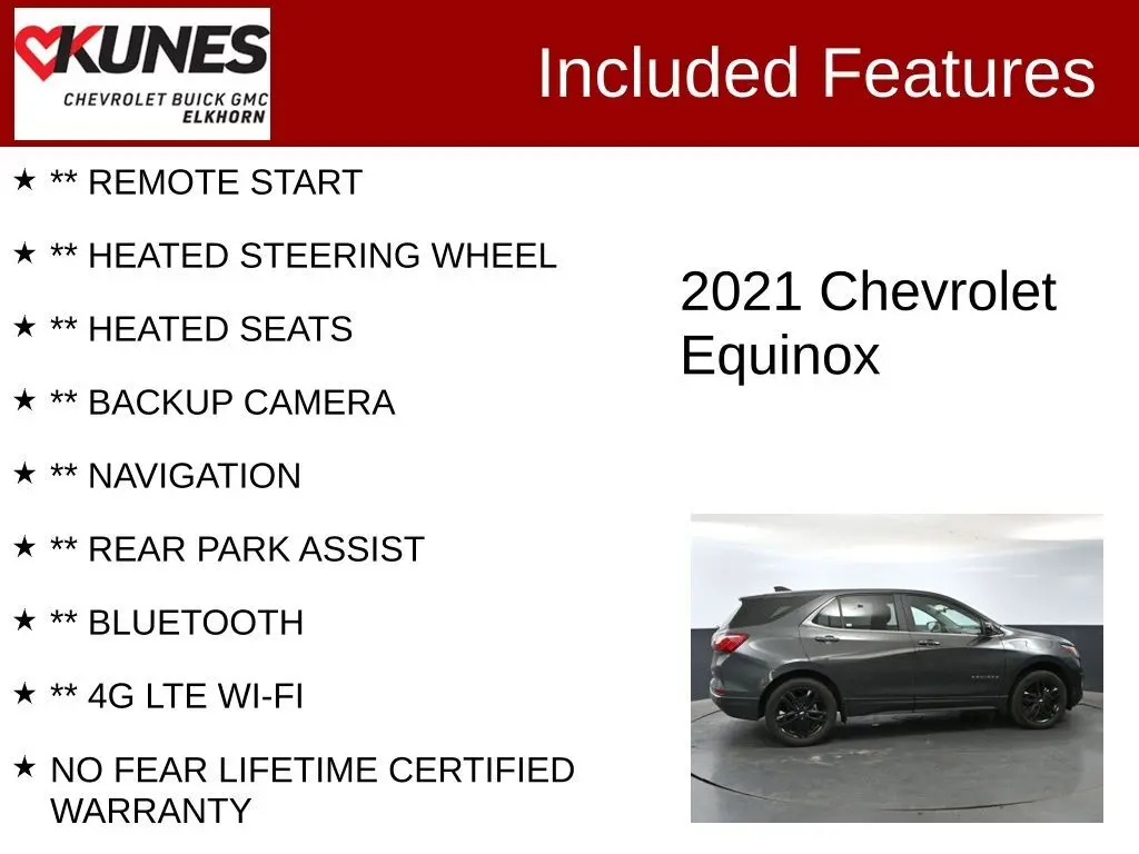 Used 2021 Chevrolet Equinox LT with VIN 3GNAXUEV4ML359797 for sale in Elkhorn, WI