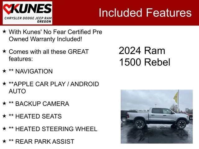 Used 2024 RAM Ram 1500 Rebel with VIN 1C6SRFLT1RN214736 for sale in Oregon, IL