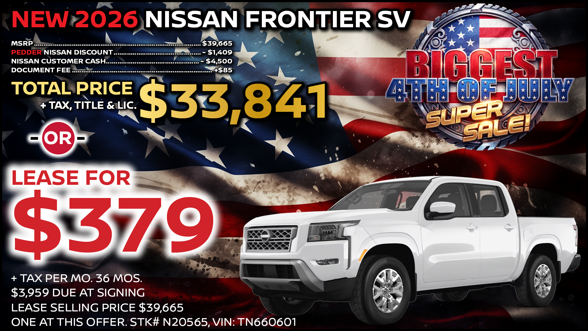 2026 Nissan Frontier SV Crew Cab Lease Special