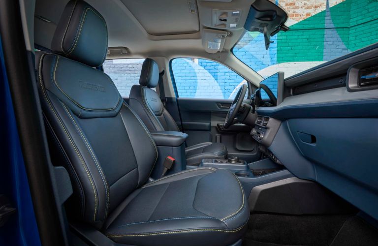 Side View of 2025 Ford Maverick Front Seats, Dashboard, and Center Console