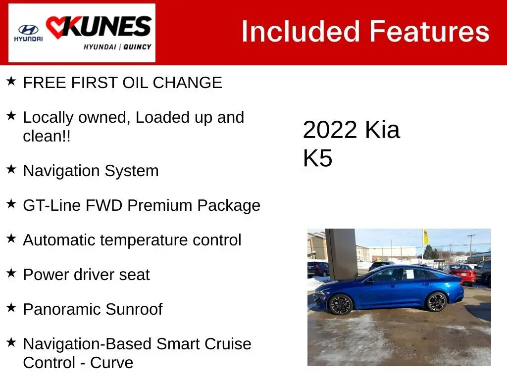 Used 2022 Kia K5 GT-Line with VIN 5XXG64J28NG091836 for sale in Quincy, IL