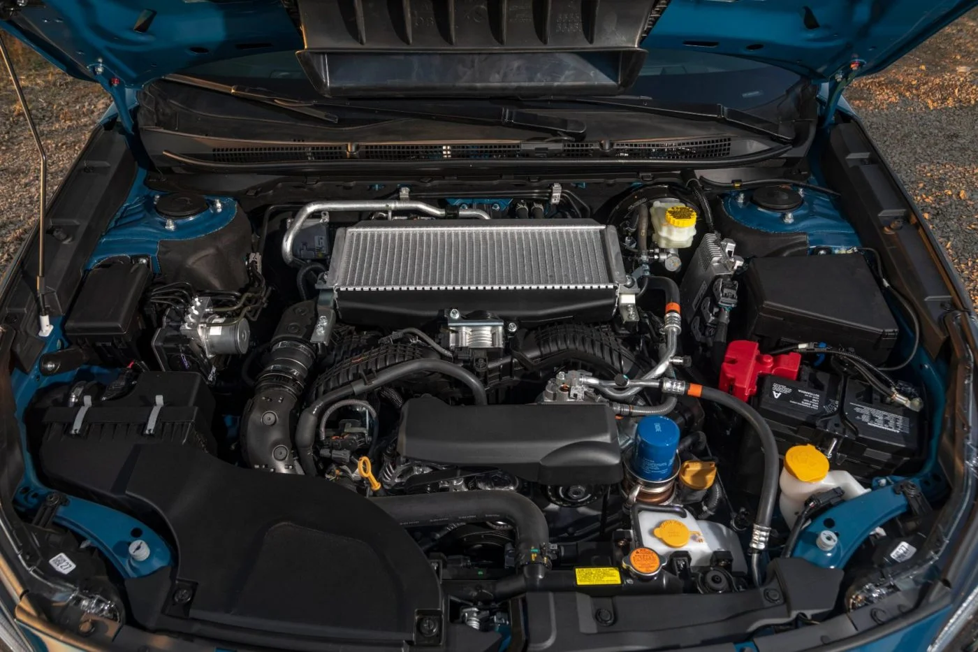 Subaru turbocharged boxer engine under the hood