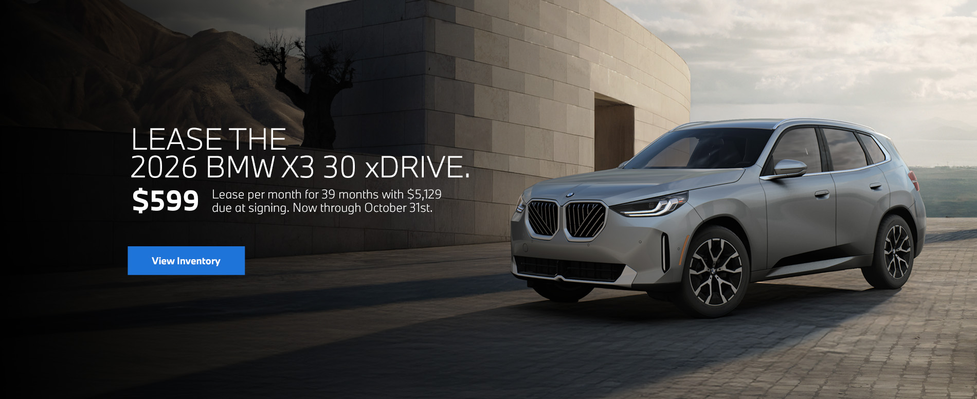 2026 X3 lease starting at $599 per month for 39 months