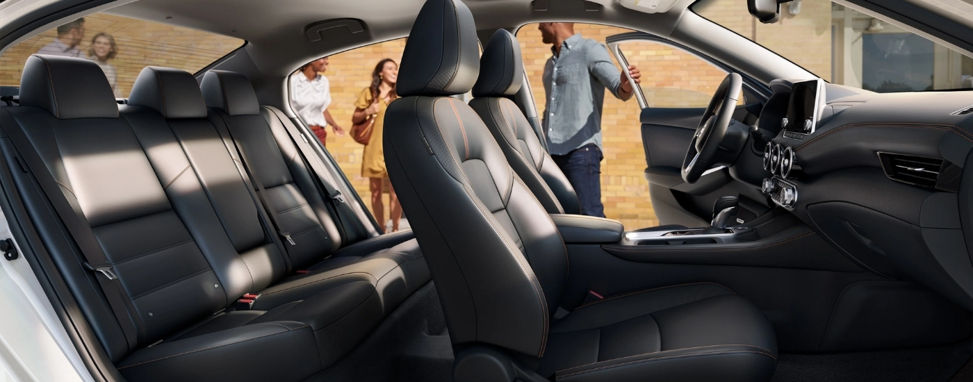 Black leather interior in a white 2024 Nissan Sentra