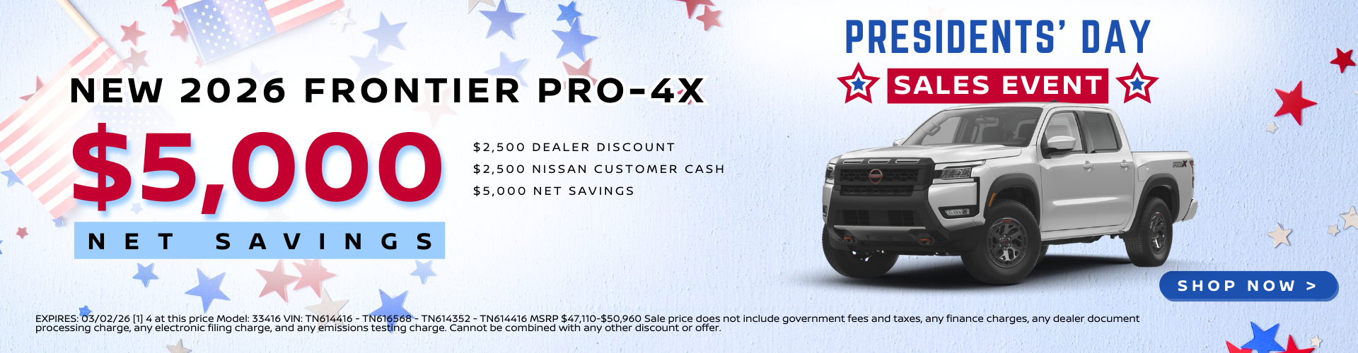 Nissan Frontier Pro-4x $5,000 Net Savings Offer 