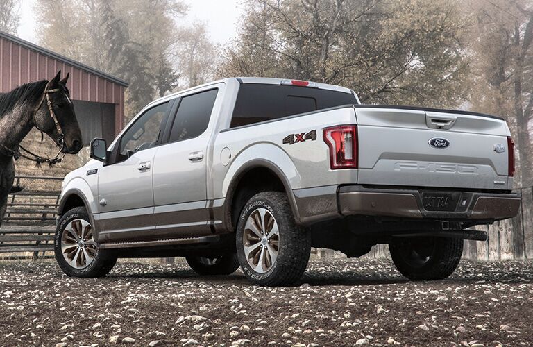 rear view of a silver 2021 Ford F-150