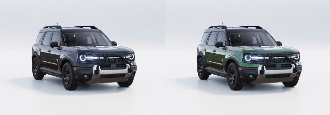 Shadow Black and Eruption Green Metallic 2025 Ford Bronco Sport Models with Sasquatch Package