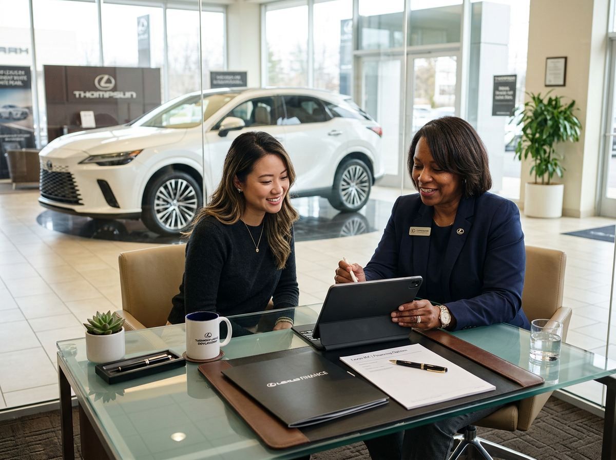 Finance consultant assisting a Lexus RX buyer at Thompson Lexus Doylestown
