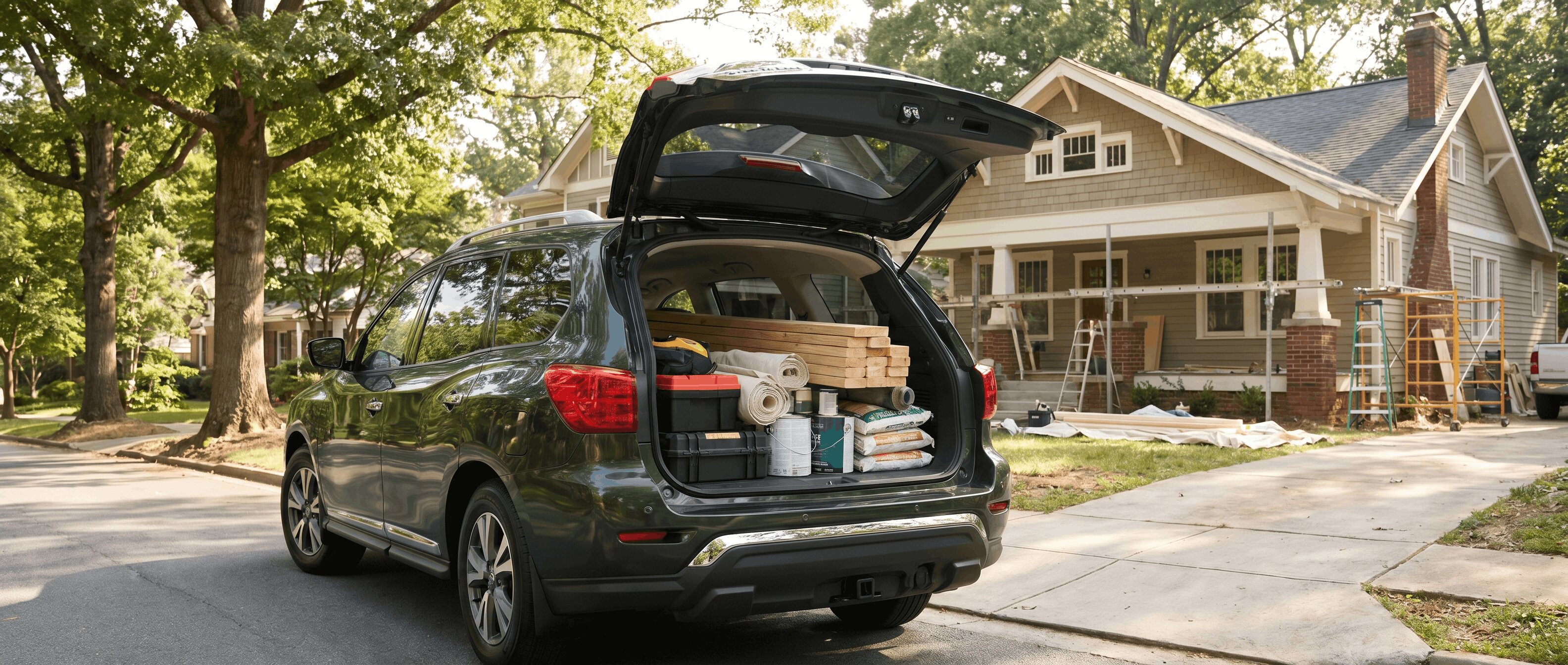 Nissan Pathfinder loaded with home improvement supplies in Roswell, GA
