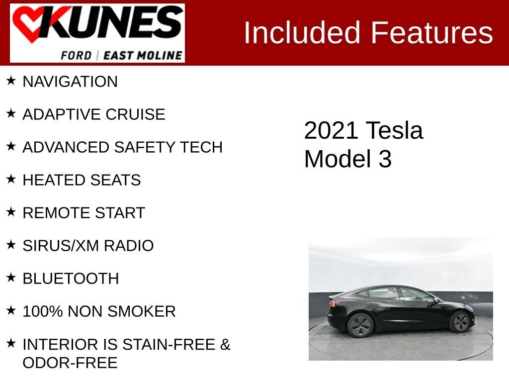 Used 2021 Tesla Model 3 Base with VIN 5YJ3E1EA7MF091636 for sale in East Moline, IL