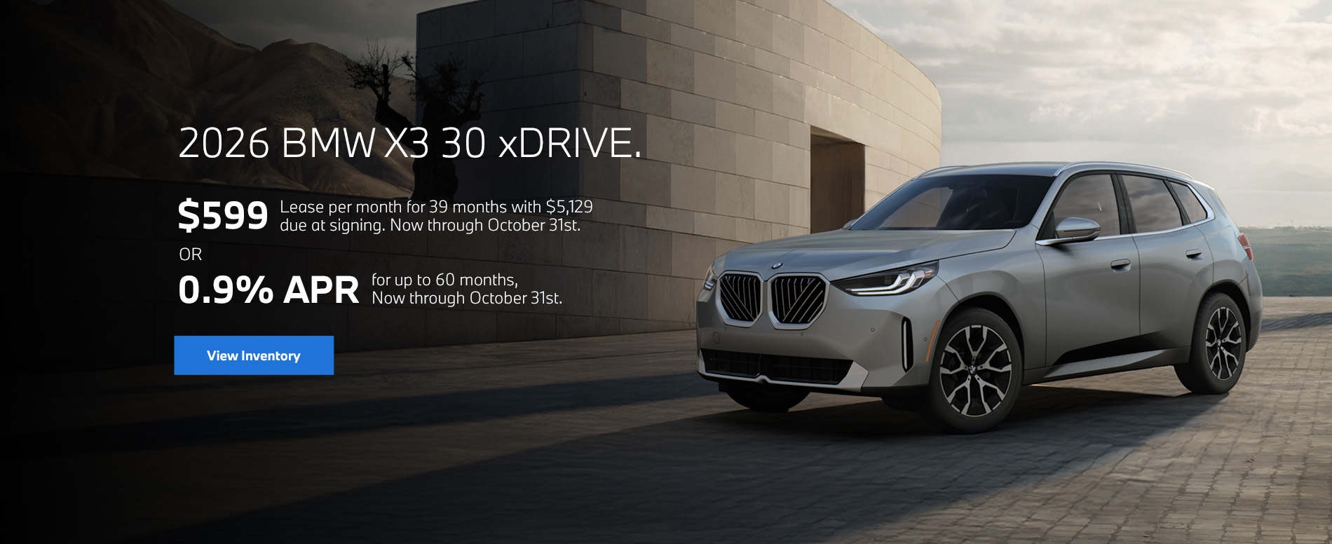 2026 X3 lease starting at $599 per month for 39 months
