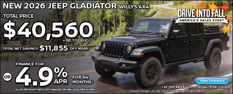 new 2026 Jeep gladiator willys 4X4
