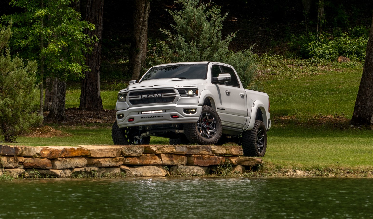 White Ram Truck on rocks 