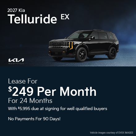 2027 Kia Telluride EX Lease For $386 Per Month For 24 Months With $7,500 Due At Signing For Well Qualified Buyers Plus Get Up To $2,602 Dealer Discount
