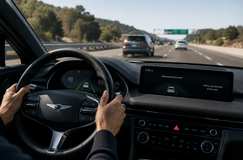 Genesis customer test driving on expressway