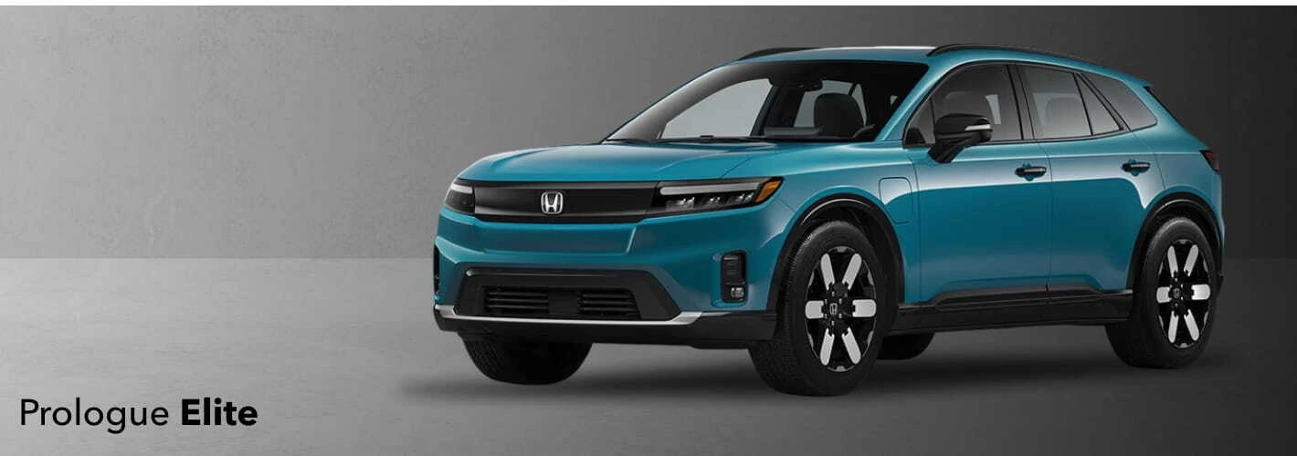 2026 Honda Prologue with modern design on a gray background. Text reads Prologue Elite in black.