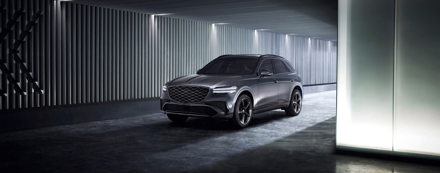 Silver 2026 Genesis GV70 for sale near you parked in a hallway