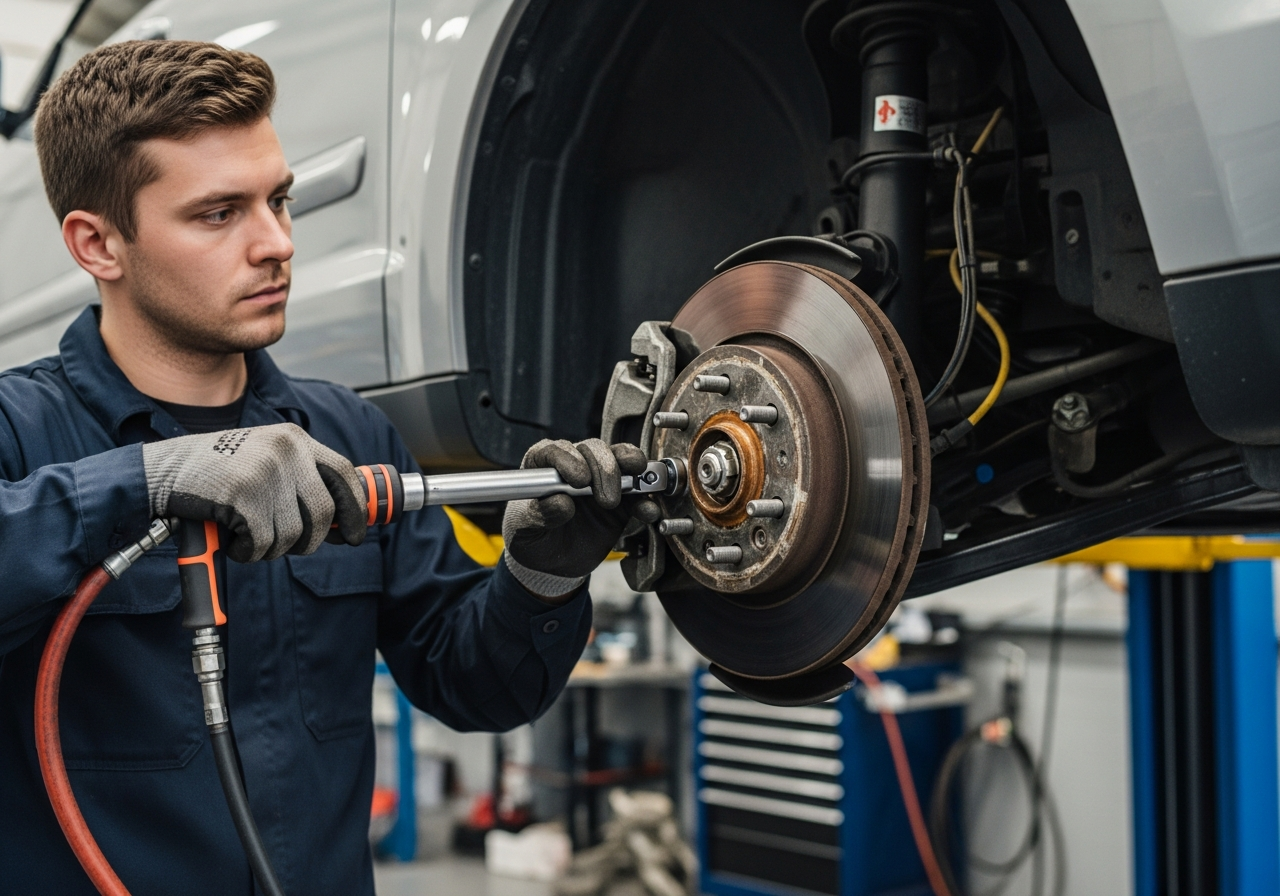 Oil change being performed with fresh motor oil and tools