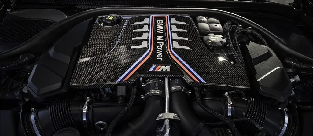 Close-up on a BMW M Power engine.